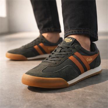 Gola Men Europa Retro Laced Trainer - Dark Khaki Orange